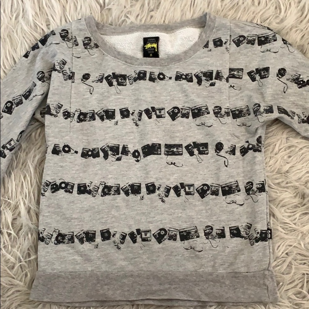 Gray Stüssy Cassette Tape Sweater 3/4 sleeves